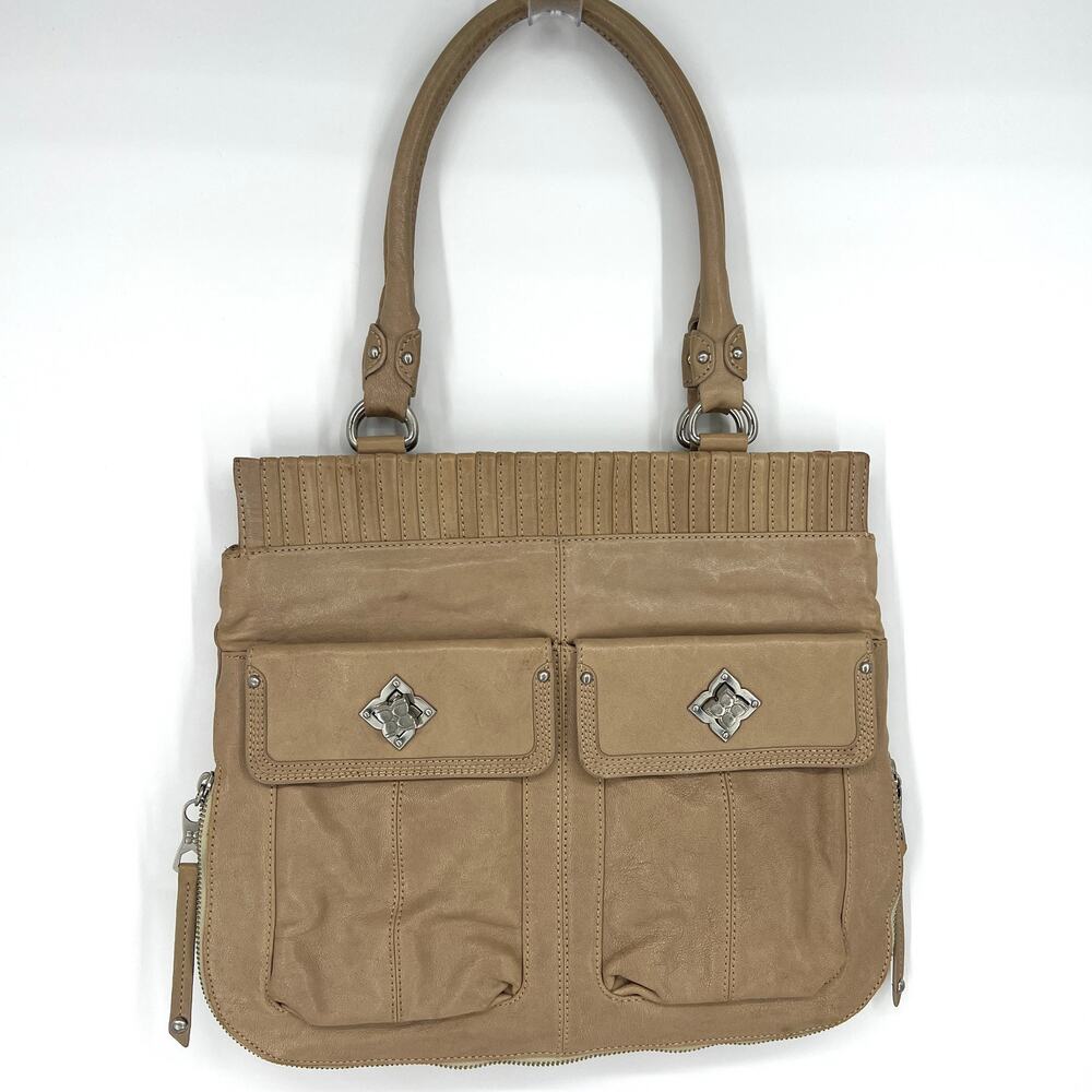 BCBG MAX AZRIA Tan Leather Handbag Purse Satchel with Double Handle